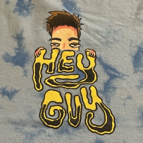 Drew Gooden “Hey Guy” Animated Cartoon Blue Tie Dye Crop Top Shirt Men’s XL - Picture 4 of 5